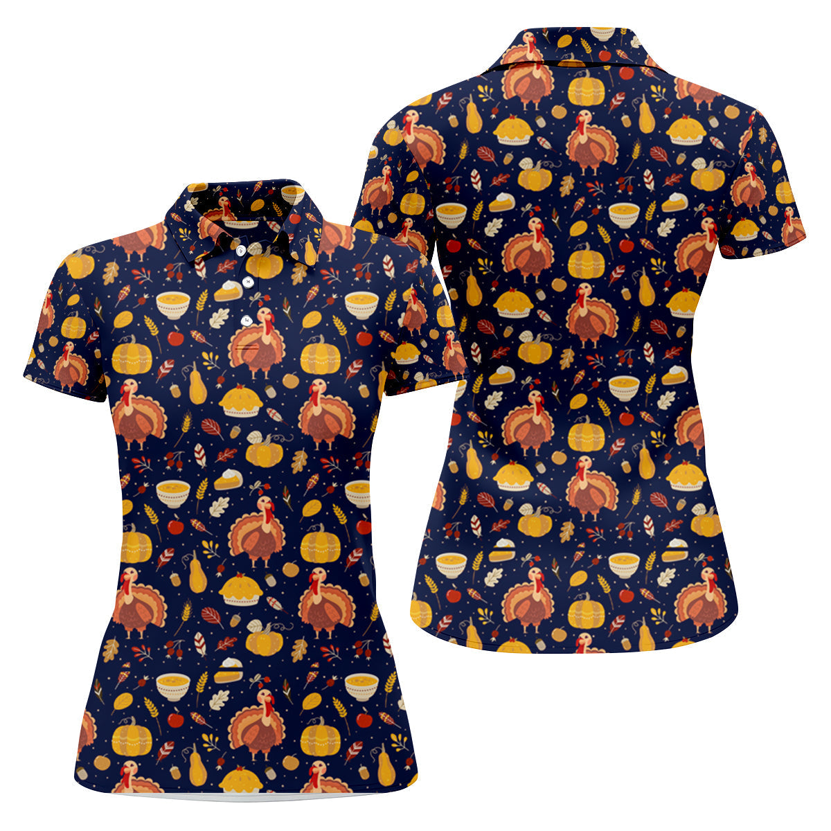 Turkey Pumpkin Thanksgiving Funny Golf Shirts Women, Cute Golf Outfit, Ladies Golf Shirts, Golf Gifts For Women