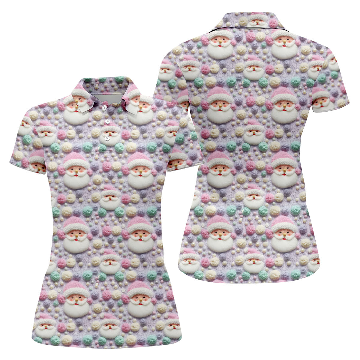 Knit Santa Pastel Pattern Women's Golf Tops, Christmas Golf Shirt, Cute Golf Outfit, Ladies Golf Shirts