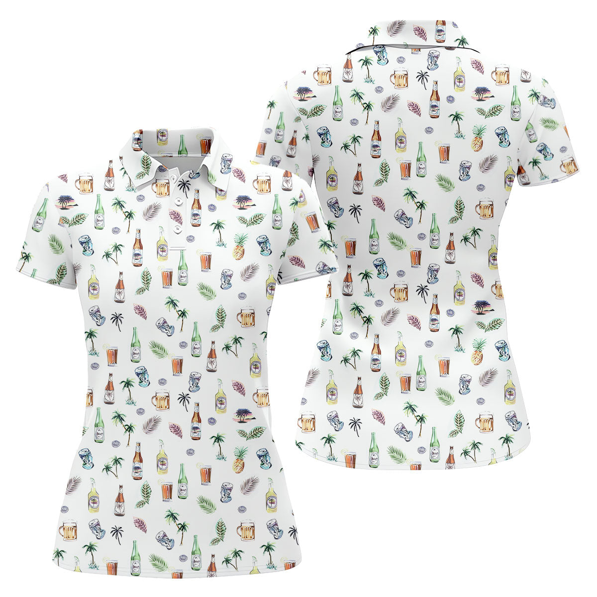 Beer Tropical Fun Women's Golf Shirts, Cute Golf Outfit, Golf Gifts For Women, Ladies Golf Polos