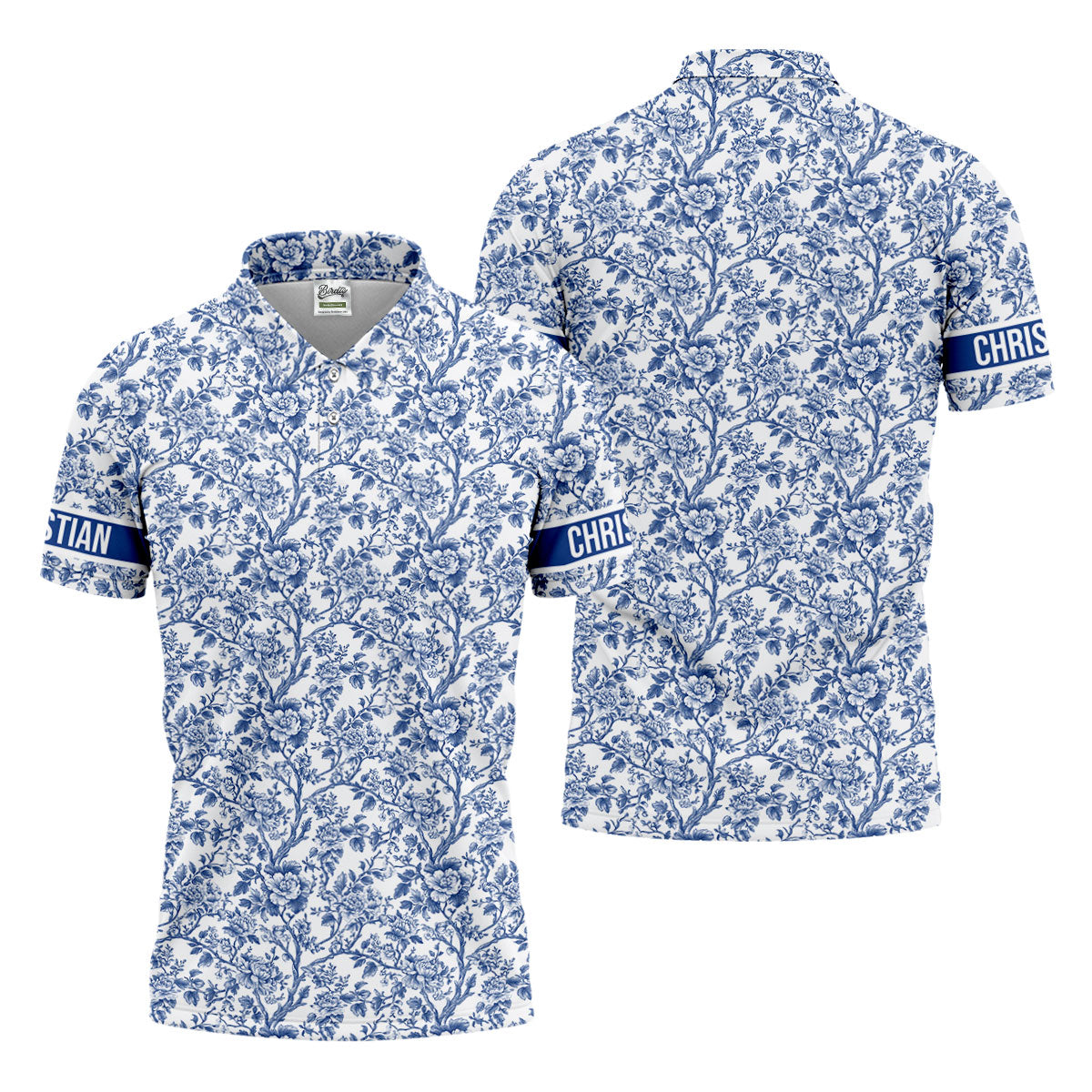 Toile De Jouy Blue Golf Shirt, Golf Tops For Men, Polo ShirtFor Men, Golf Gift For Men, Golf Shirts For Men