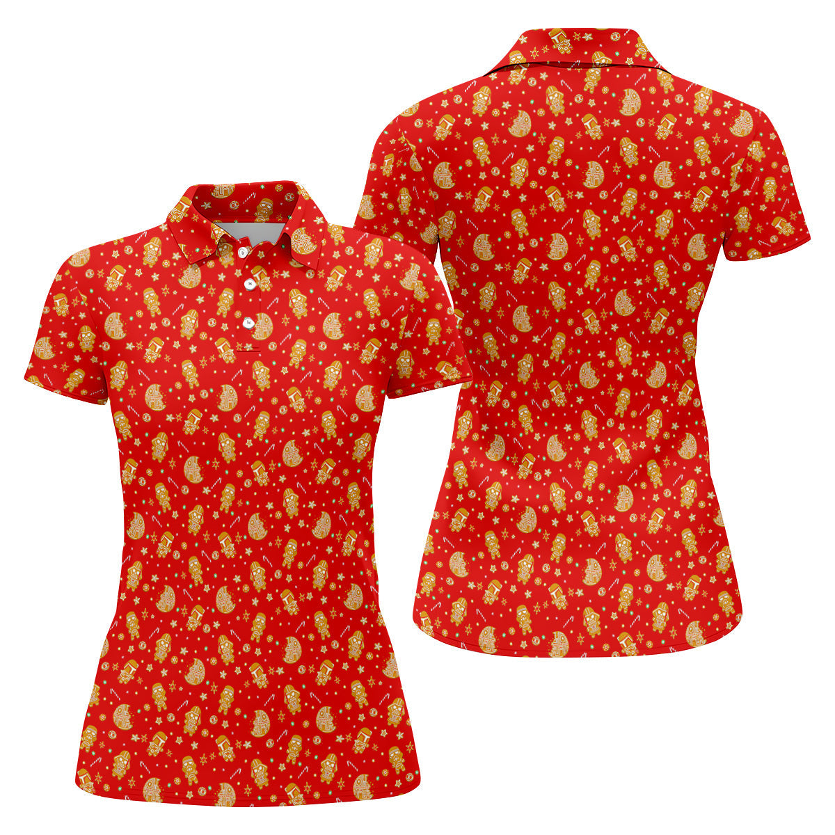 Gingerbread Character Christmas Golf Shirt, Red Golf Shirt, Fun Women's Golf Shirts, Golf Gift For Ladies