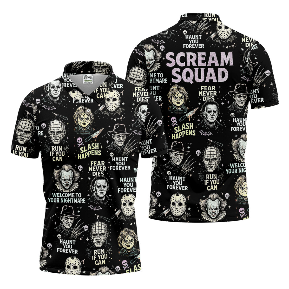 Scream Squad Horror Halloween Character Halloween Polo Shirt Horror Movie Shirt, Men's Golf Polo