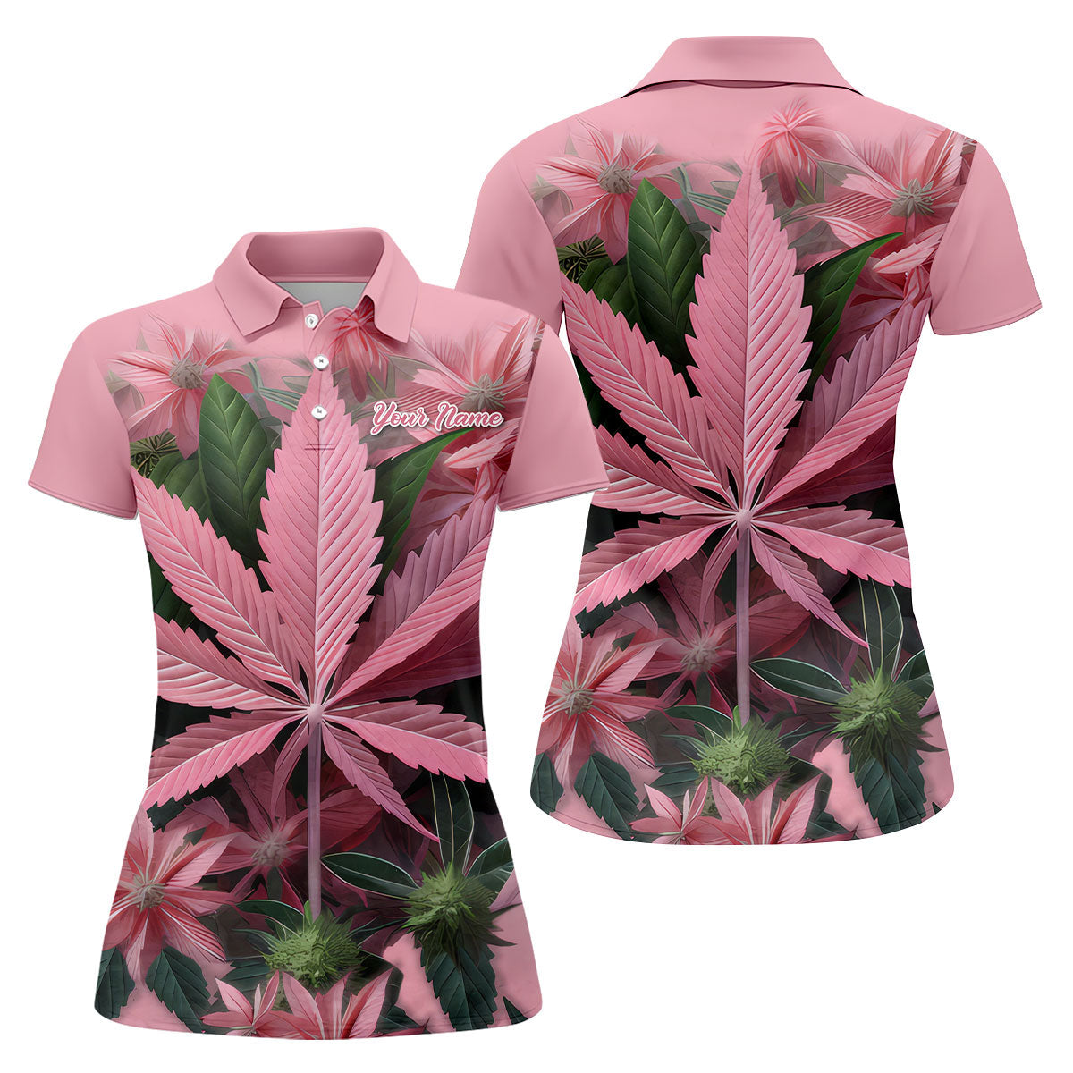 Pink Marijuana Leaf Women's Golf Shirt, Funny Weed Golf Shirt, Custom Ladies Golf Shirt, Ladies Golf Polos