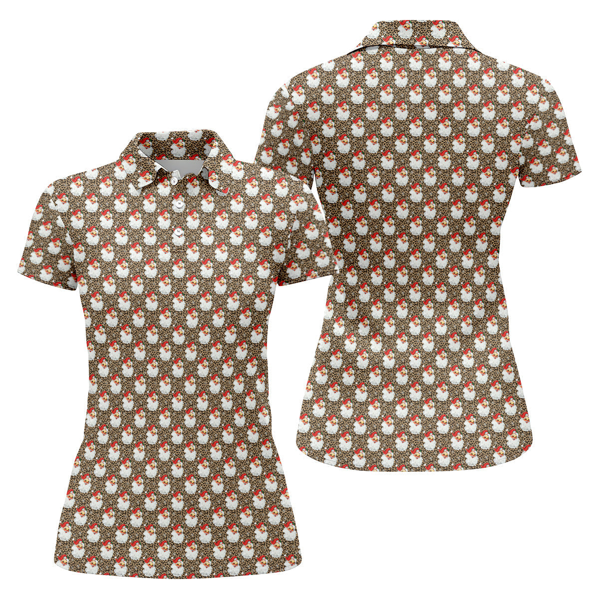Leopard Santa Xmas Golf Shirt, Ladies Golf Tops, Retro Golf Shirt, Christmas Golf Shirt, Golf Shirt For Women