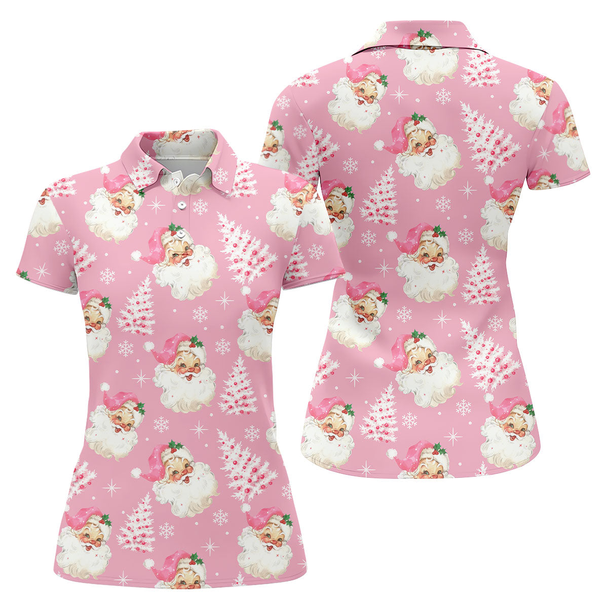 Pink Santa Claus Christmas Golf Shirt, Cute Golf Outfit, Women's Golf Tops, Golf Gift For Ladies