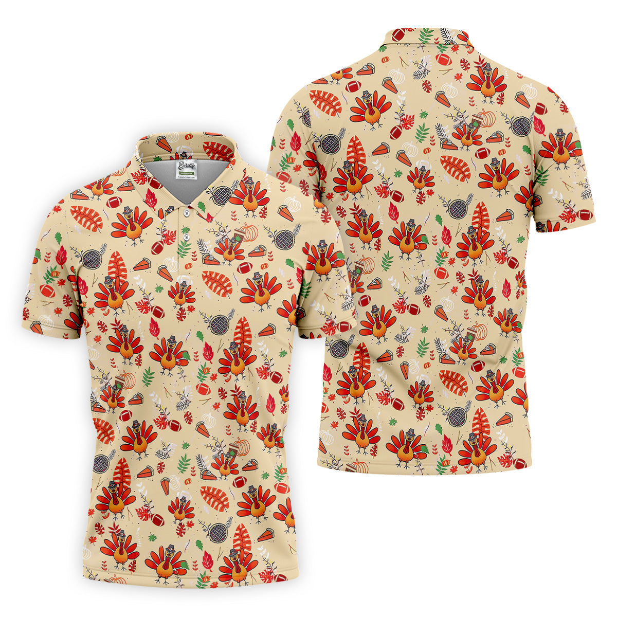 Funny Turkey Hawaiian Pattern Thanksgiving Golf Tops For Men, Fun Golf Shirts For Men, Polo ShirtFor Men