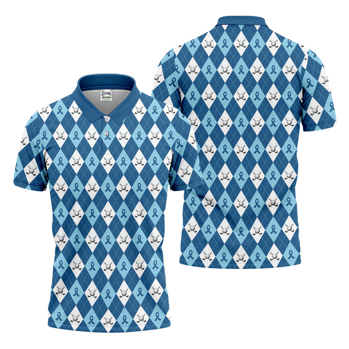 Prostate Cancer Blue And White Argyle Pattern Golf Tops For Men, Cancer Survivor Shirt, Cancer Awareness Shirt