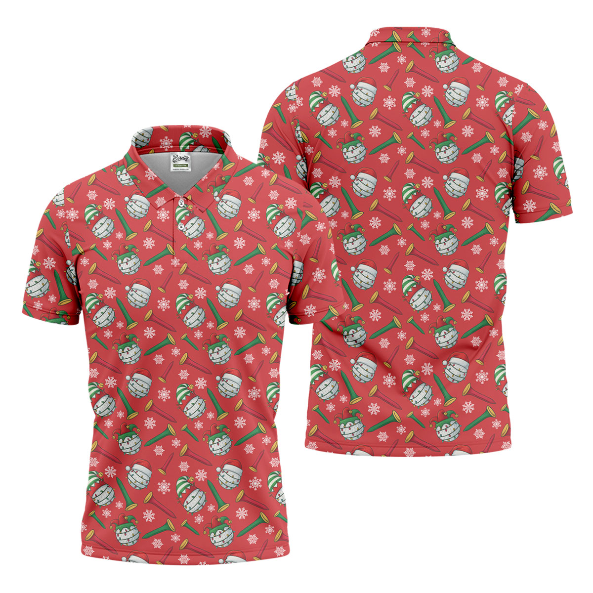 Funny Golf Ball Red Christmas Golf Shirt, Men's Funny Golf Shirts, Christmas Golf Gift