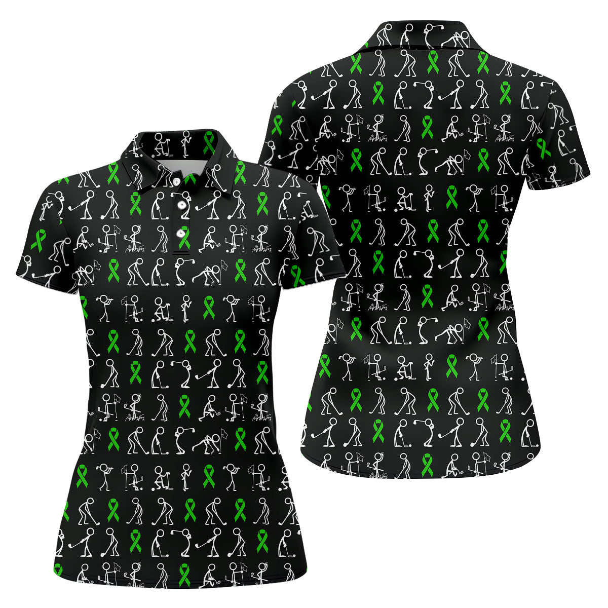Lymphoma Cancer Green Ribbon Women Golf Top, Cancer Awareness Shirt, Ladies Golf Polos