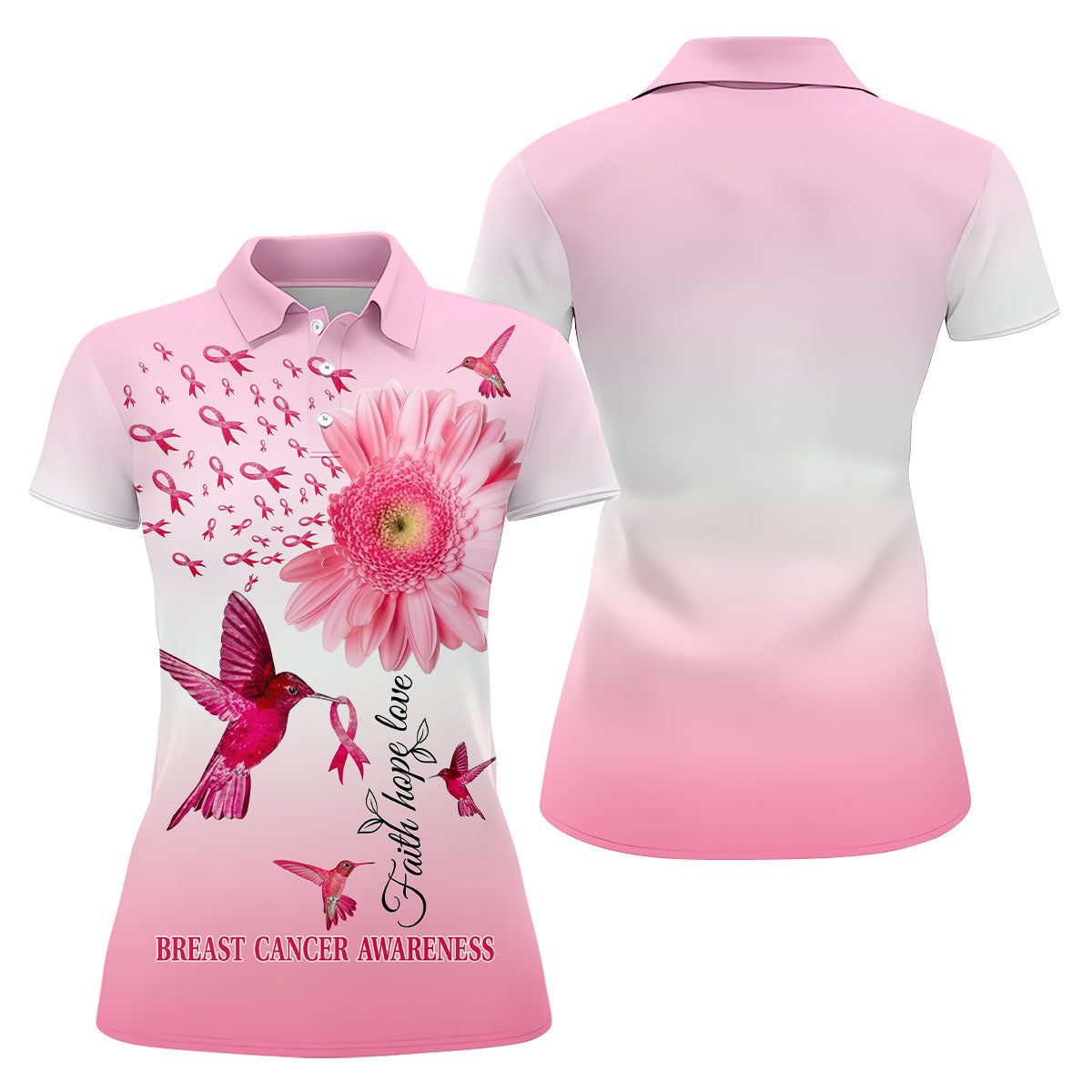 Faith Hope Love Breast Cancer Women's Golf Shirt, Breast Cancer Awareness Shirt, Pink Golf Shirt, Ladies Golf Shirt