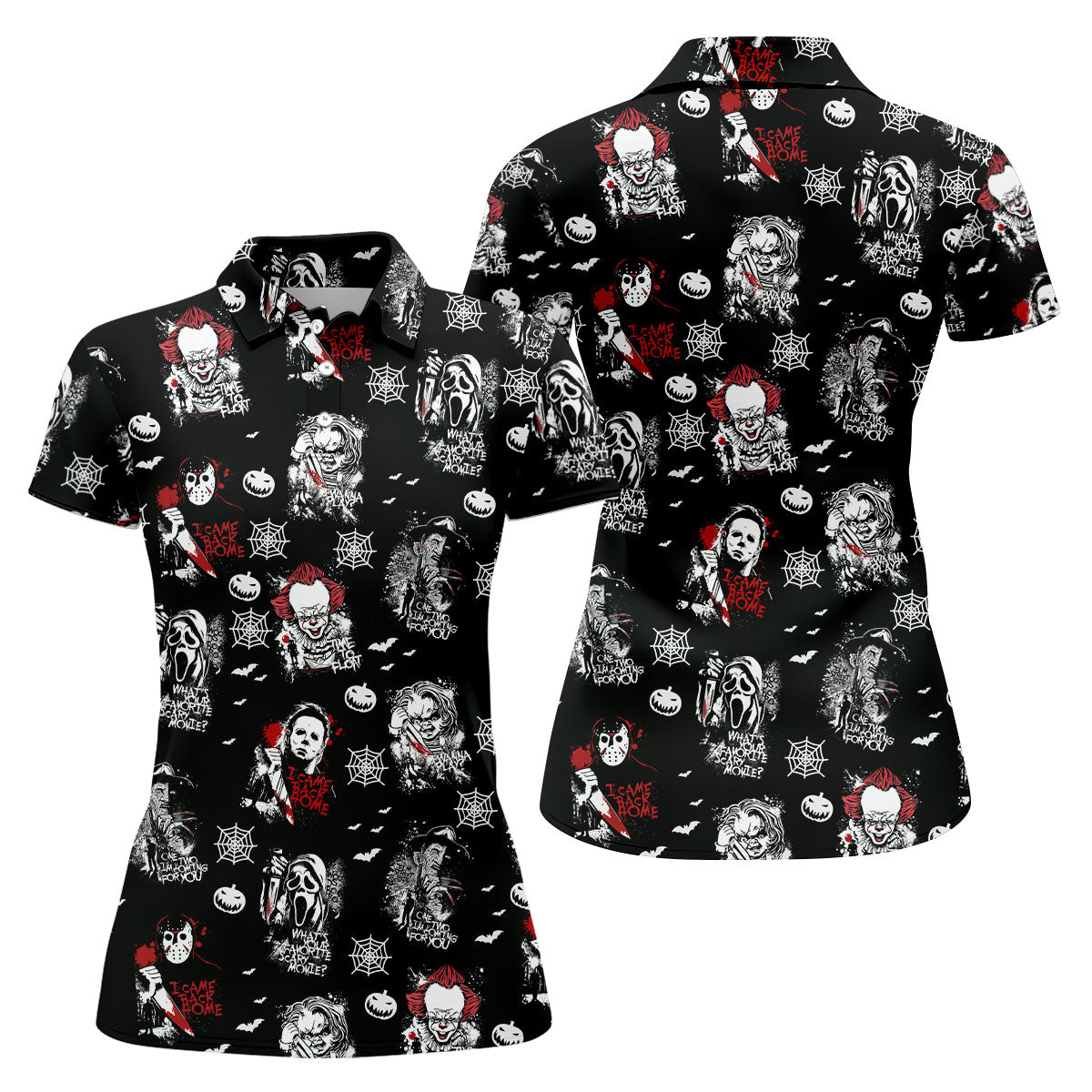Funny Horror Character Women's Golf Polo ShirtScary Movie Shirt, Fun Golf Polo ShirtFunny Halloween Gift