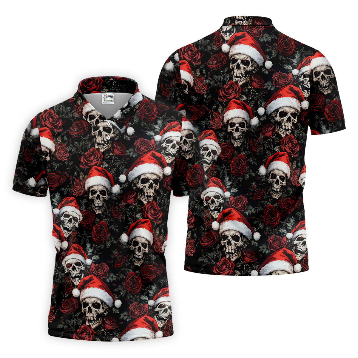 Vintage Skull And Roses Christmas Golf Shirt, Cool Golf Outfit, Polo Shirtor Men, Golf Shirts For Men