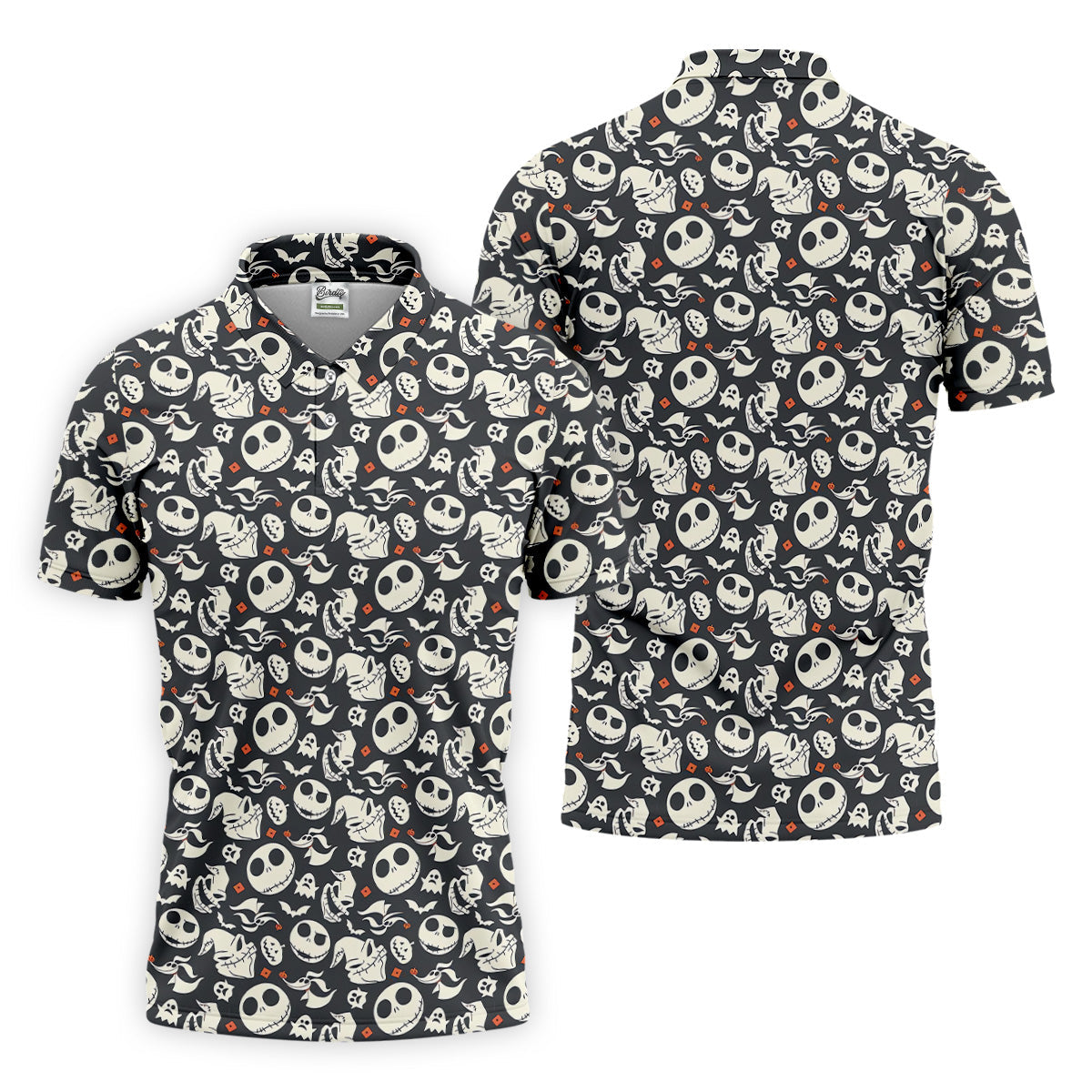 Nightmare Skull Golf Tops For Men, Horror Pattern Polo ShirtFor Men, Halloween Golf Shirt