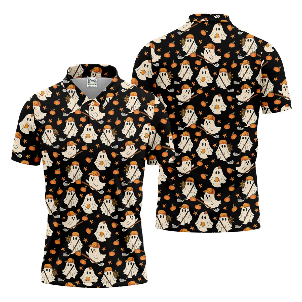 Boo Ghost Cute Pumpkin Halloween Black Golf Shirt, Halloween Gift Idea, Polo ShirtFor Men