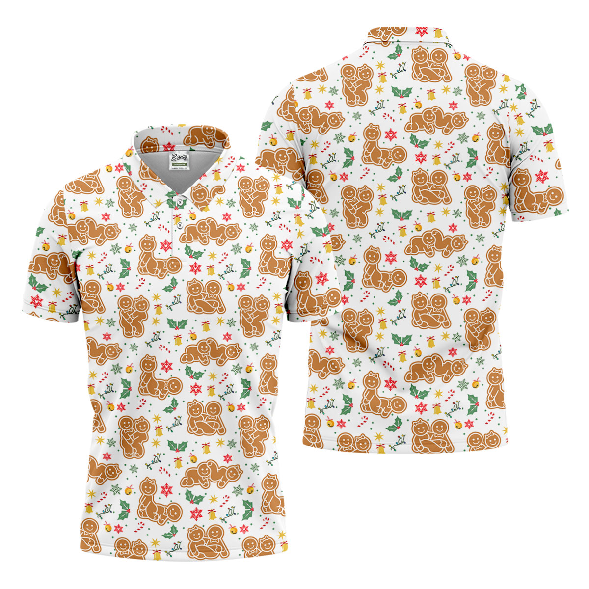 Naughty Gingerbread Christmas Golf Shirt, Funny Position Couple Golf Shirt, Fun Golf Shirts For Men, Christmas Golf Gift
