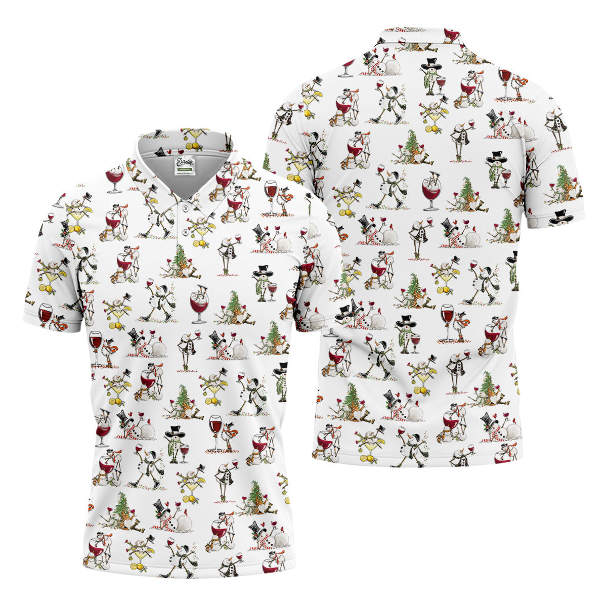 Funny Snowman Drinking Wine White Golf Shirt, Christmas Golf Shirt, Polo ShirtFor Men, Golf Gift For Men