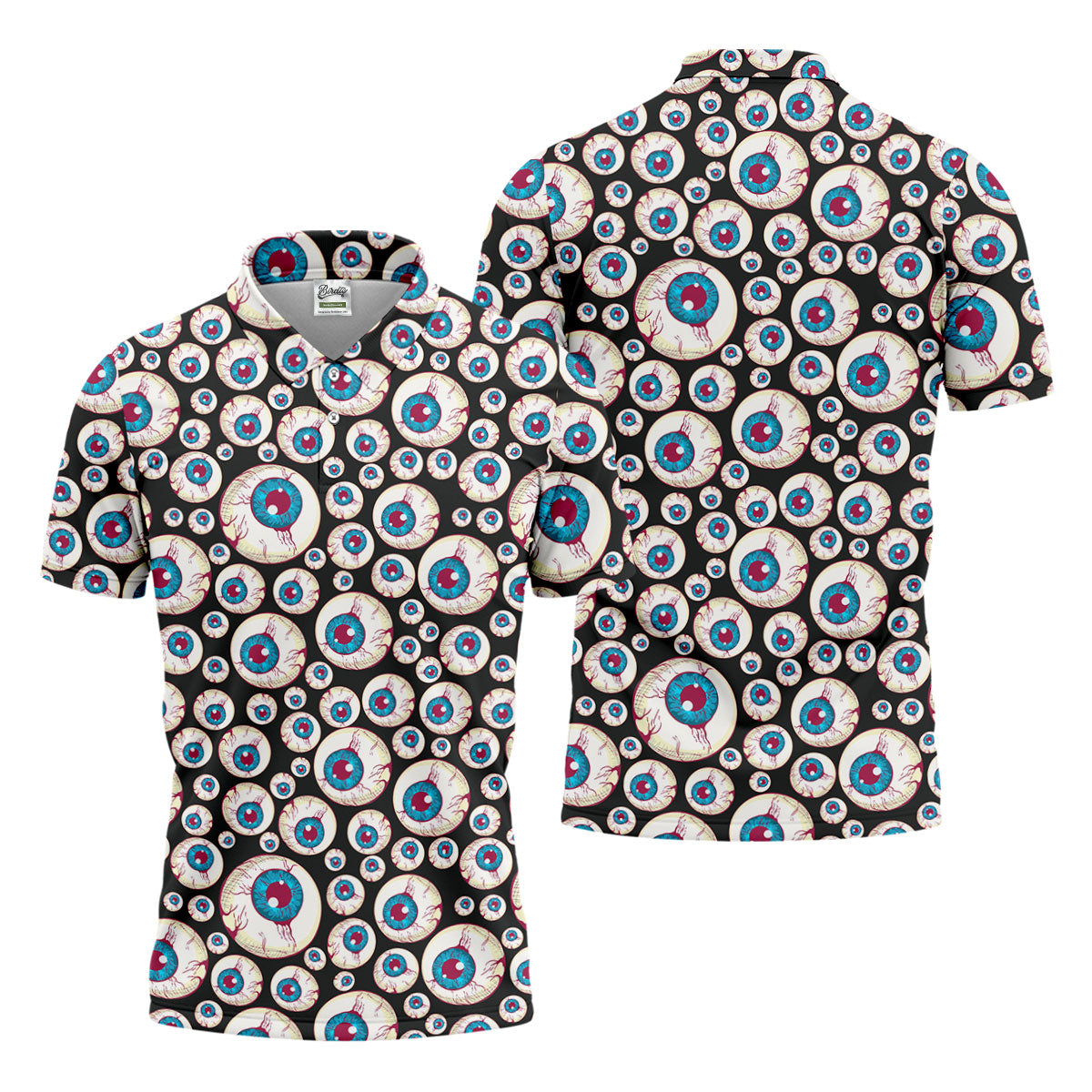 Black And White Eyeball Pattern Golf Tops For Men, Unique Gift For Golfer, Polo For Men