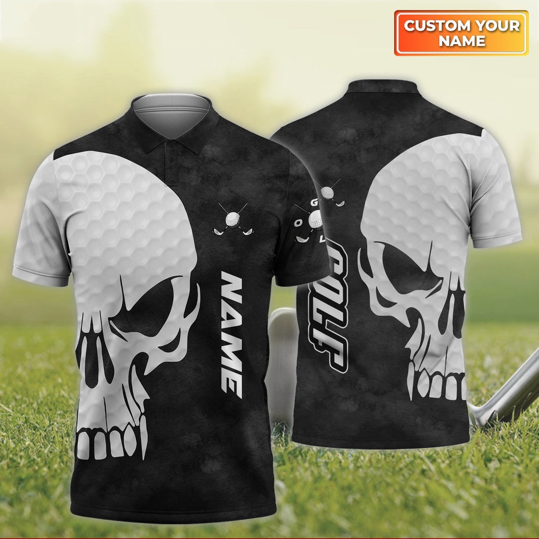 Skull - Personalized Name 3D Polo Shirtr Golfers