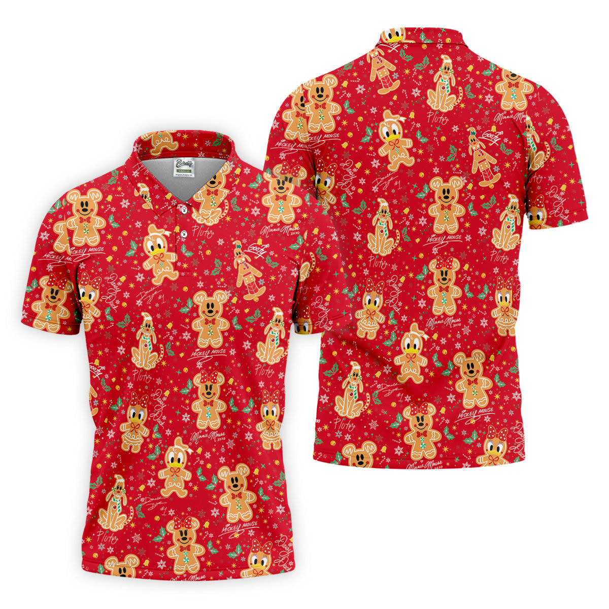 Cute Gingerbread Classic Cartoon Characters Christmas Golf Shirt, Fun Golf Shirts For Men, Golf Gift For Men