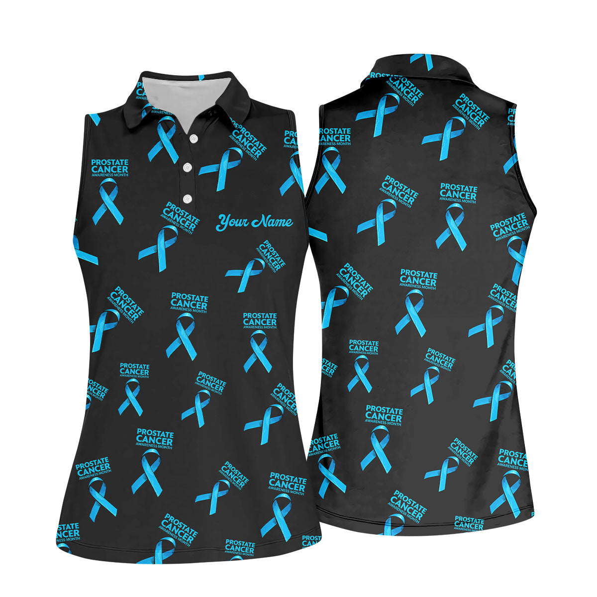 Prostate Cancer Awareness Blue Ribbon Women Golf Top, Ladies Sleeveless Polo, Women's Polo Shirt