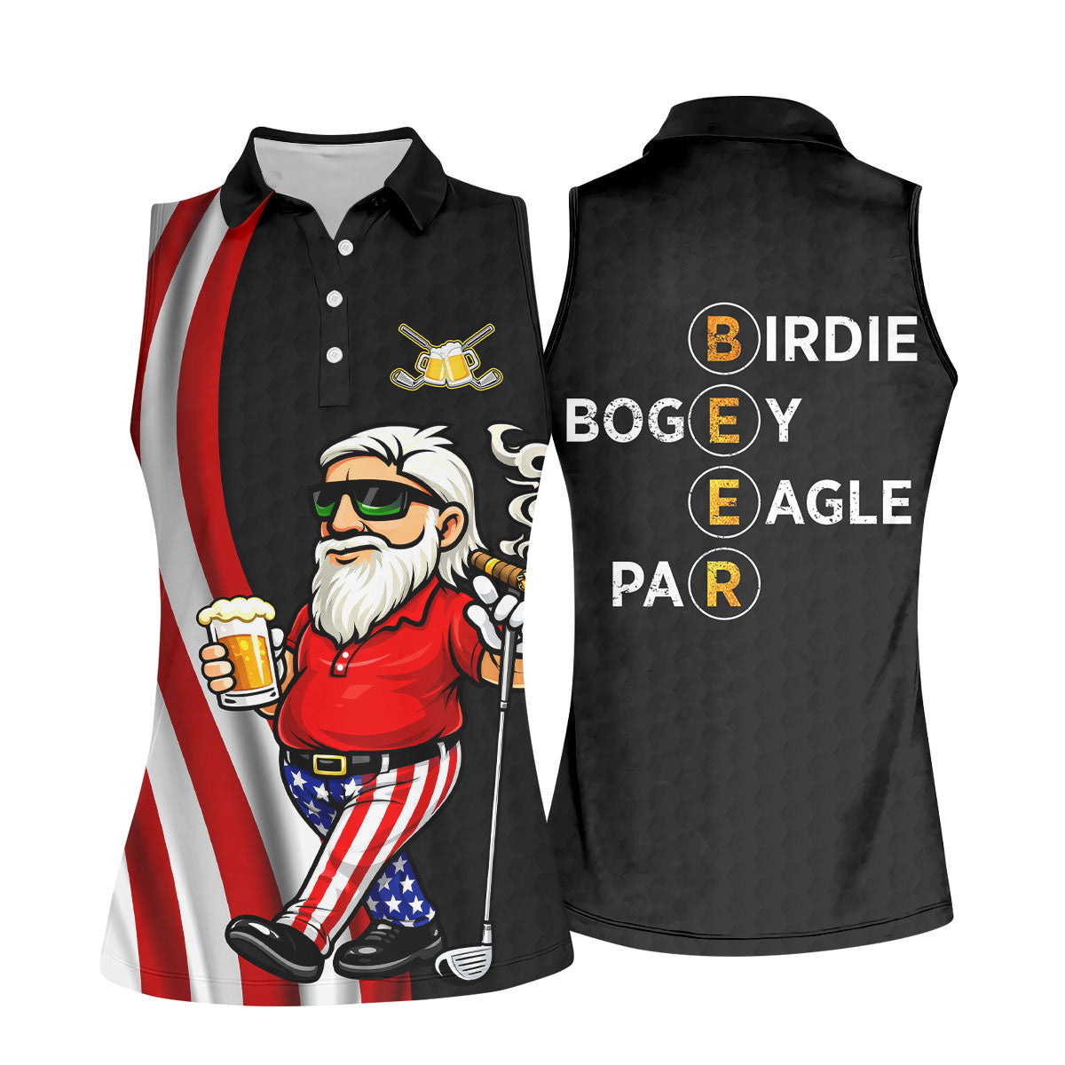Patriotic Man Golf And Beer Funny 4th Of July Black Golf Shirt, 250 Years Of America Women's Golf Tops