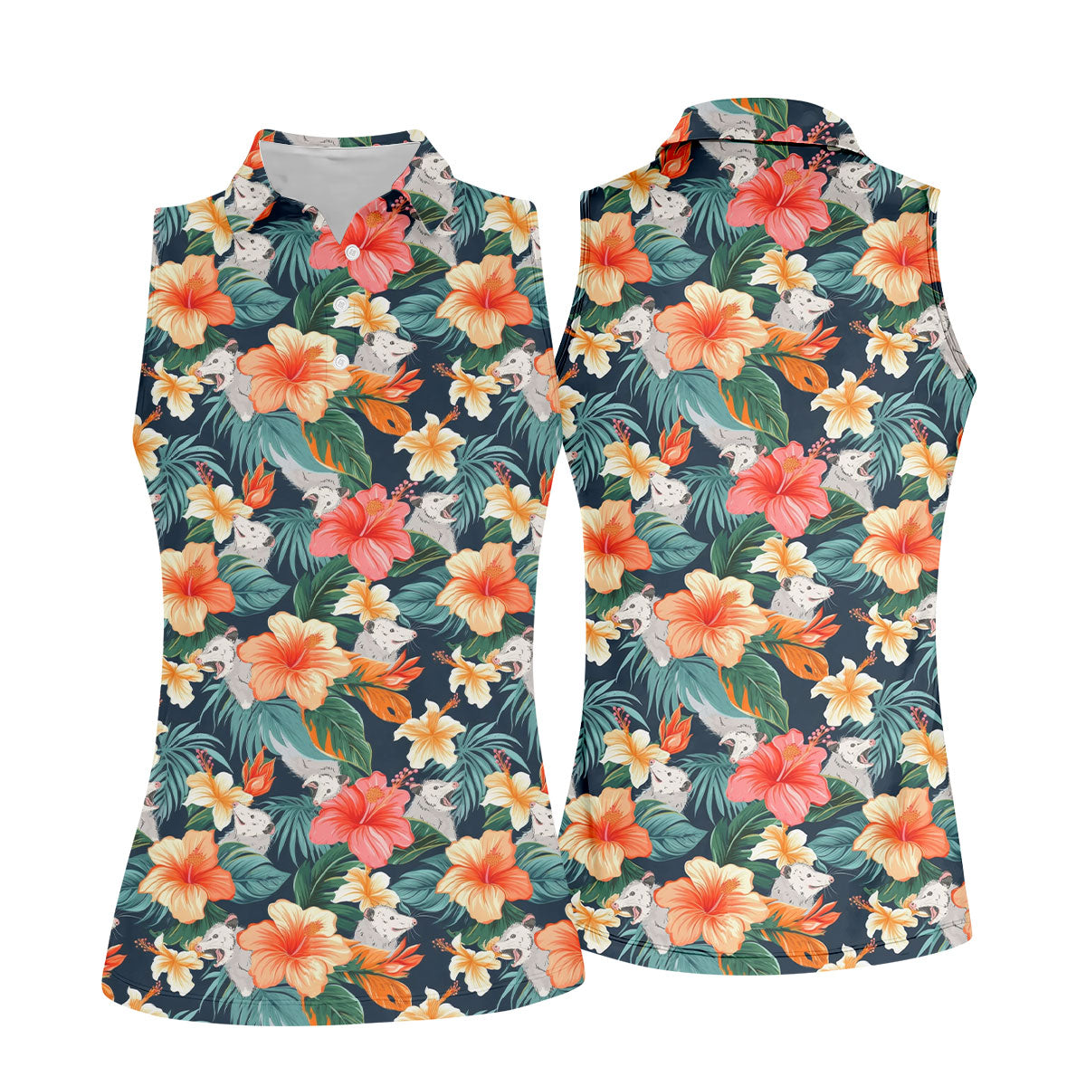 Large Hibiscus Flowers Tropical Vibe Ladies Golf Tops, Hawaiian Golf Shirts, Golf Shirt For Women