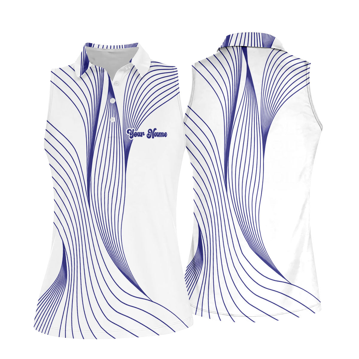 Geometric Line Wavy Line Purple And White Custom Name Women's Golf Tops, Ladies Golf Shirts, Women's Polo Shirt