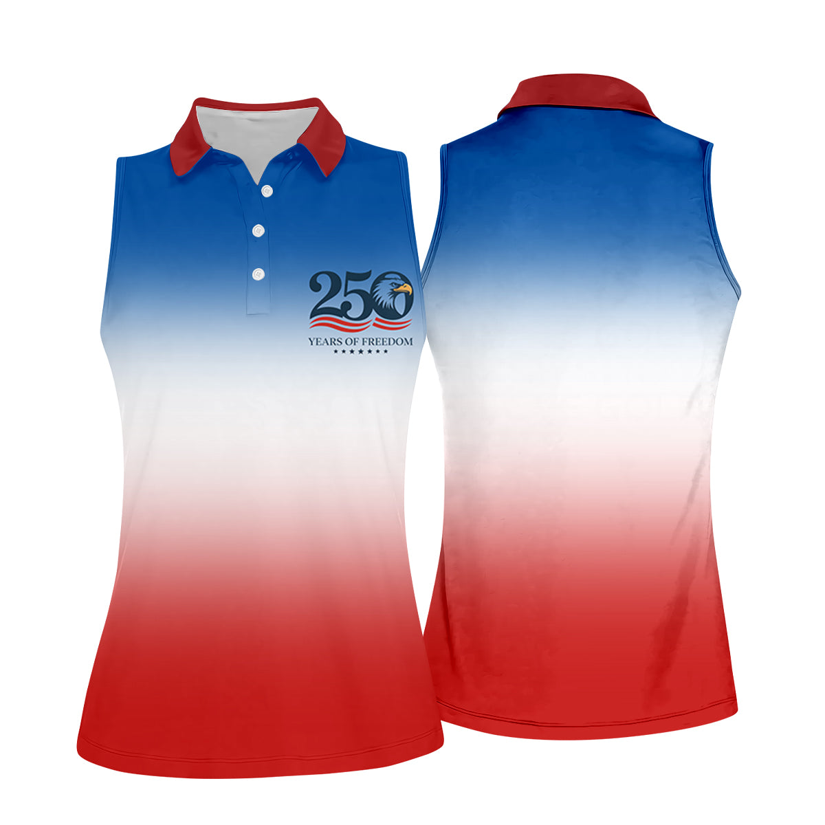 250 Years Of Freedom Eagle America Flag Women's Golf Tops, 250th Anniversary Ladies Golf Shirts