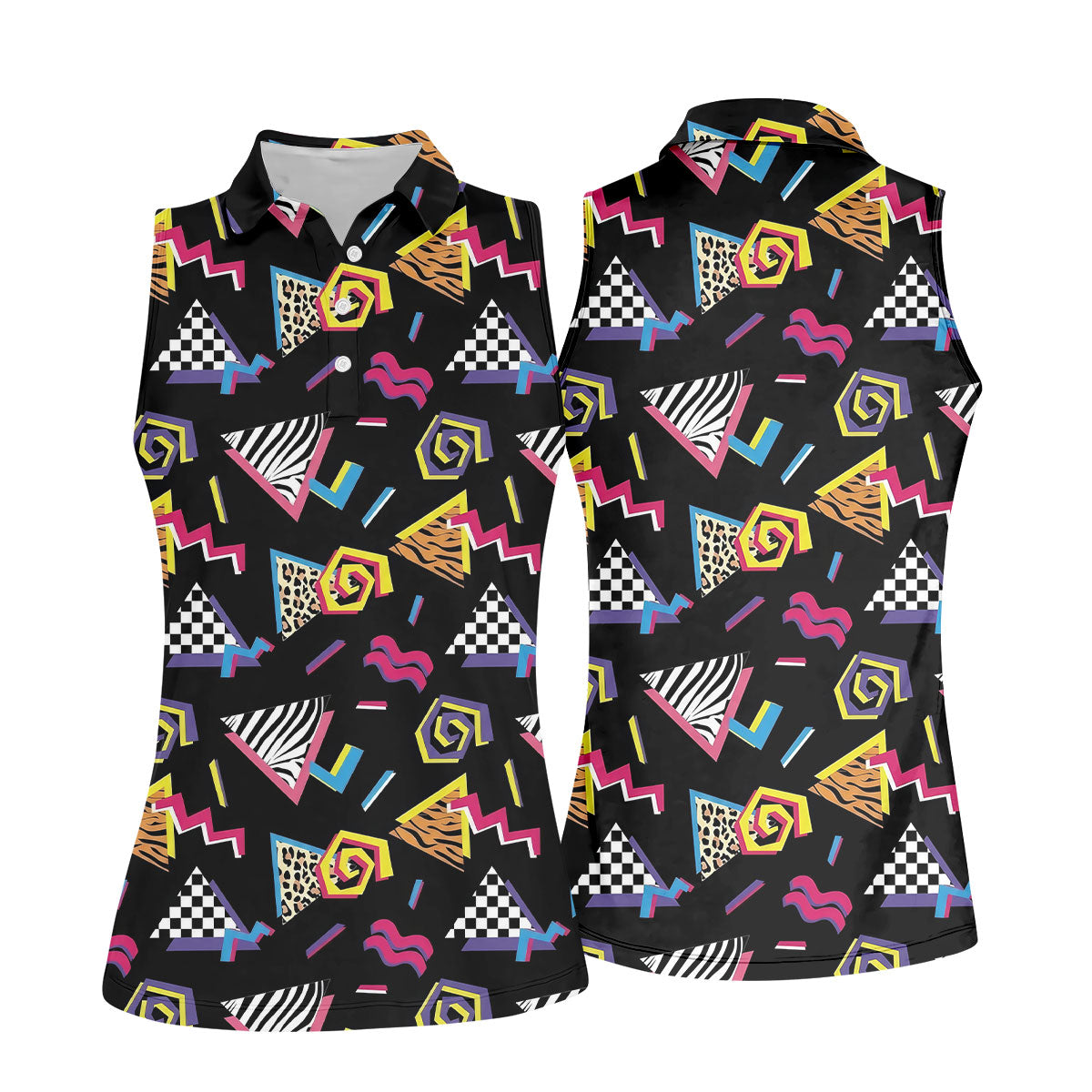 Abstract Geometric Leopard Zebra Animal Stripes 80s 90s Style Ladies Golf Tops, Golf Shirt For Women