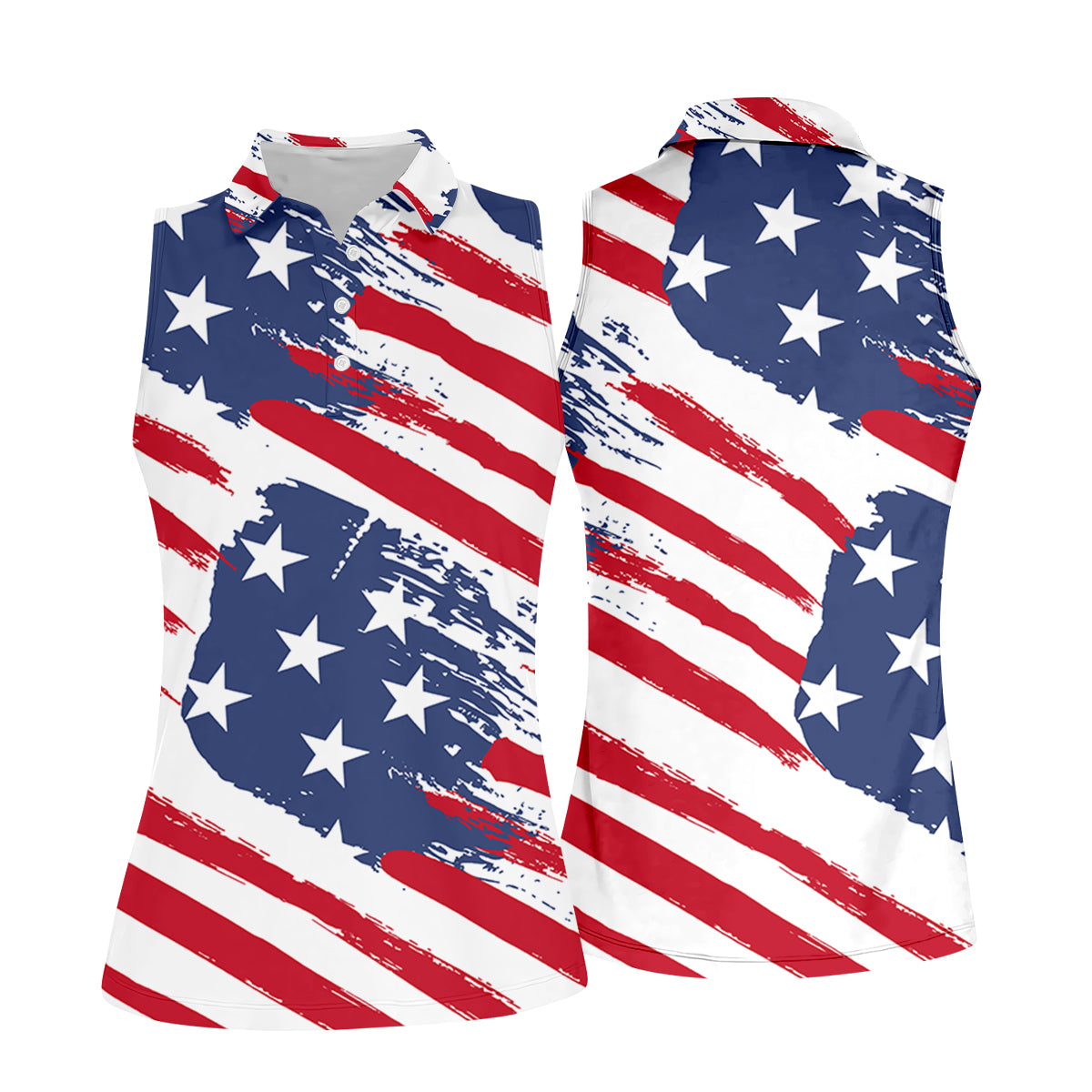 Distressed America Flag Pattern Women's Golf Tops, 250th Anniversary Ladies Golf Shirts