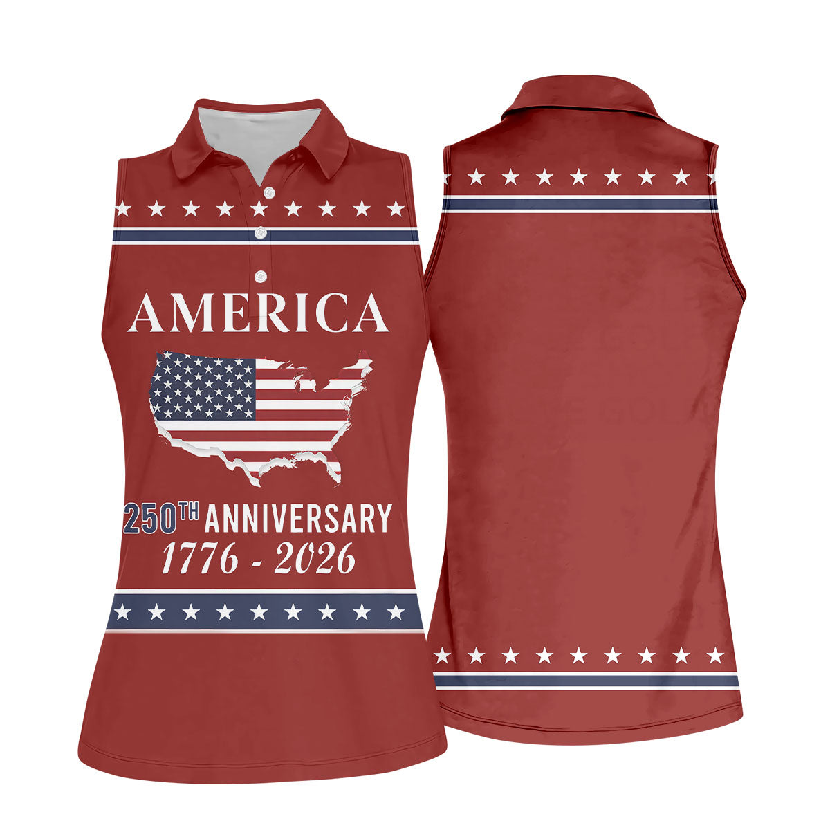 America 250th Anniversary 1776-2926 Red Golf Shirt, 4th Of July Patriotic Golf Shirt For Women