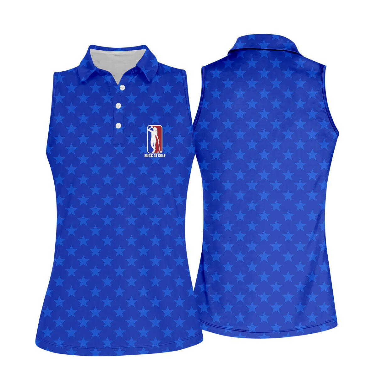 Suck At Golf Patriotic 4th Of July Stars Pattern Blue Golf Shirt, 250th Anniversary Golf Shirt For Women