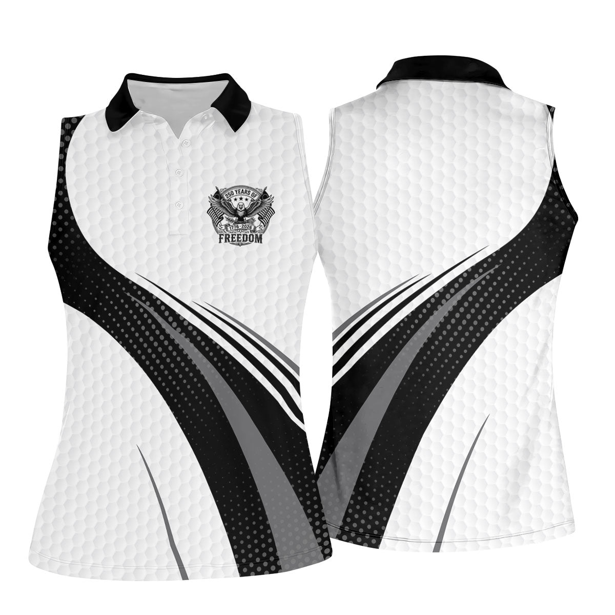 250 Years Of Freedom Black And White Patriotic Golf Shirt, 4th Of July Golf Shirt For Women