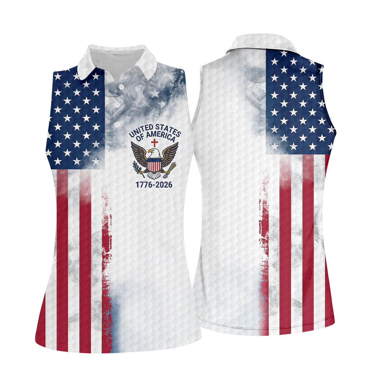 USA Flag Pattern 1776-2026 Distressed Vintage Golf Shirt, 250th Anniversary 4th Of July Women's Golf Tops