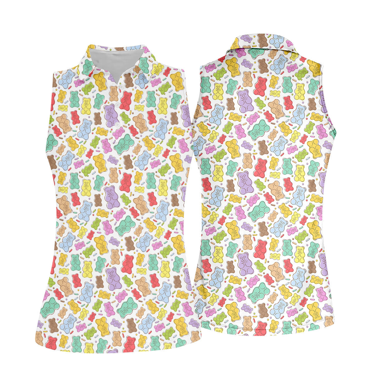 Gummy Bear Golf Shirt, Colorful Candy Pattern Men's Golf Polo, Polo Shirts For Women