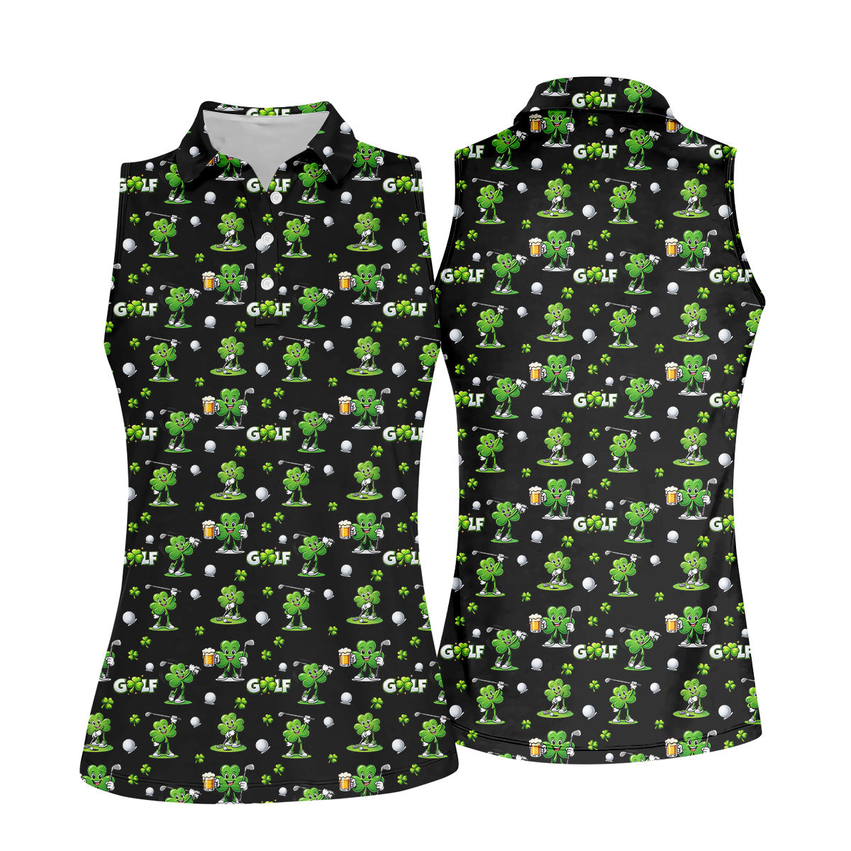 Three Leaf Clover Golf And Beer St Patrick's Day Black Golf Shirt, Women's Golf Shirts, Ladies Golf Polos