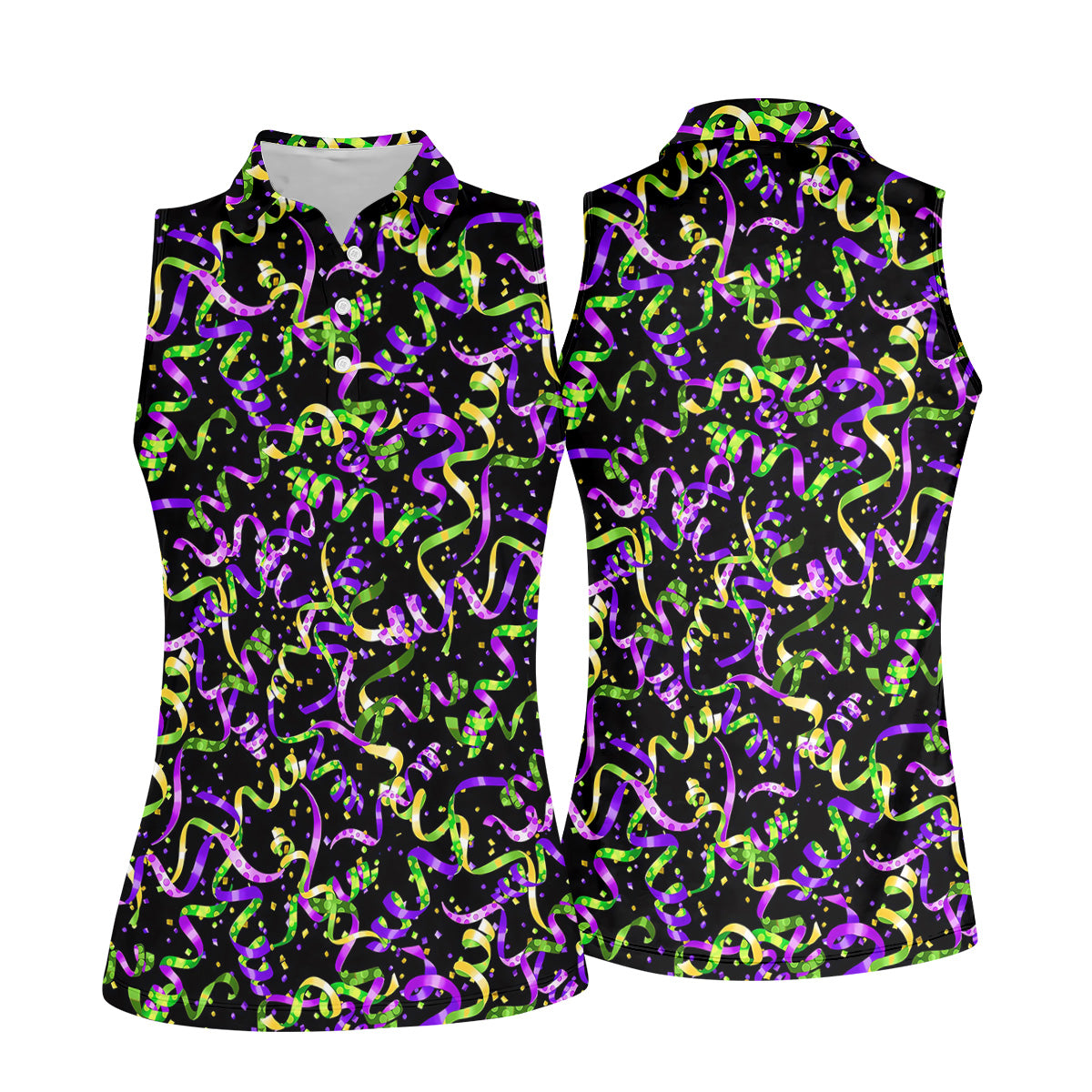 Mardi Gras Carnival Purple Green Gold Women Golf Top, Festive Ladies Golf Tops, Ladies Golf Shirts