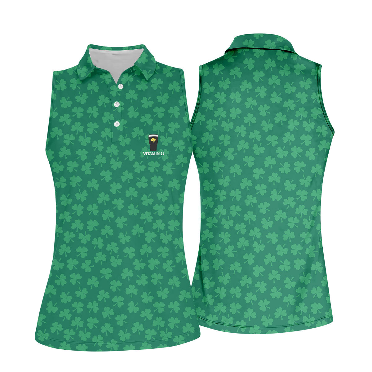 Vitamin G Shamrock Pattern Golf And Beer Green Golf Shirt, St Patrick's Day Golf Shirt, Women's Golf Shirts
