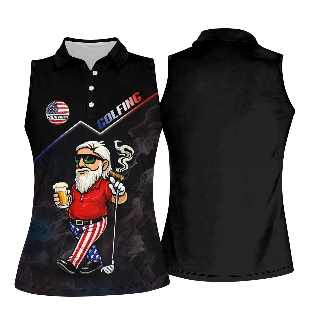 Patriotic Man Golf And Beer Custom Name Funny 4th Of July Golf Shirt, 250th Anniversary Golf Shirt For Women