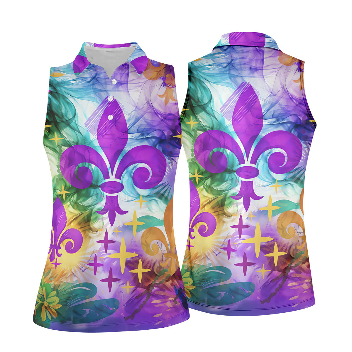Mardi Gras Festival Fleur De Lis Symbol Purple Green Gold Women's Golf Tops, Ladies Golf Polos