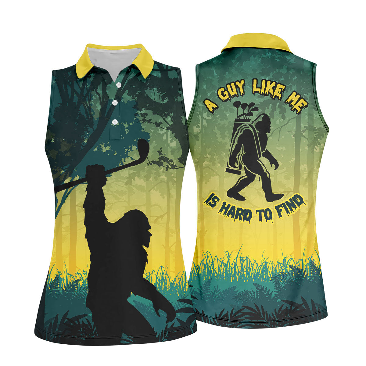 Bigfoot Golfer Forest Silhouette Polo Shirt, Women’s Golf Polo, Women’s Golf Apparel