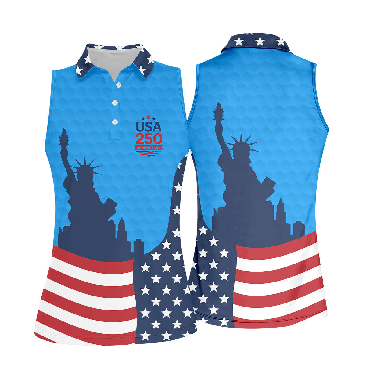 USA 250 Anniversary Statue Of Liberty Blue Golf Shirt, Patriotic Golf Shirt, 4th Of July Women's Golf Tops