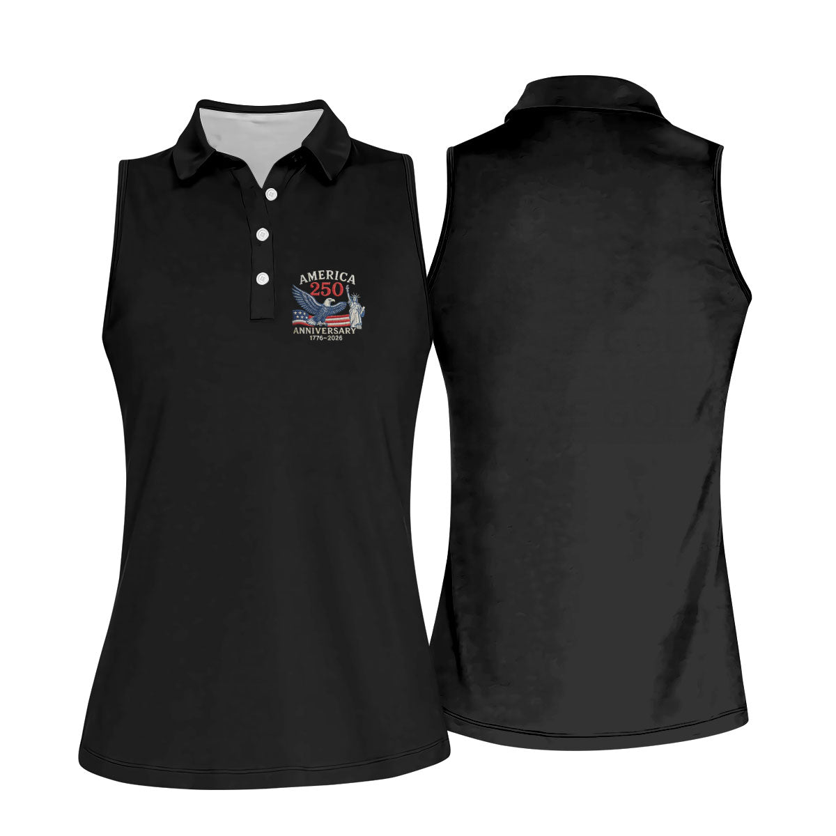 America 250 Anniversary 1776-2026 Faith Cross Bald Eagle Logo Golf Shirt For Women, Patriotic 4th Of July Golf Shirt