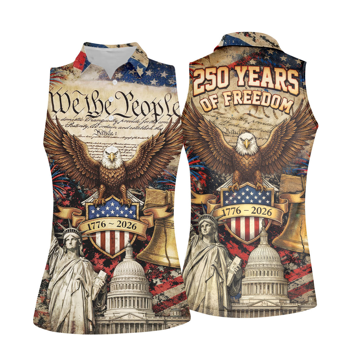 We The People Semiquincentennial Proud America 4th Of July Women Golf Top, 250th Anniversary Patriotic Golf Shirt