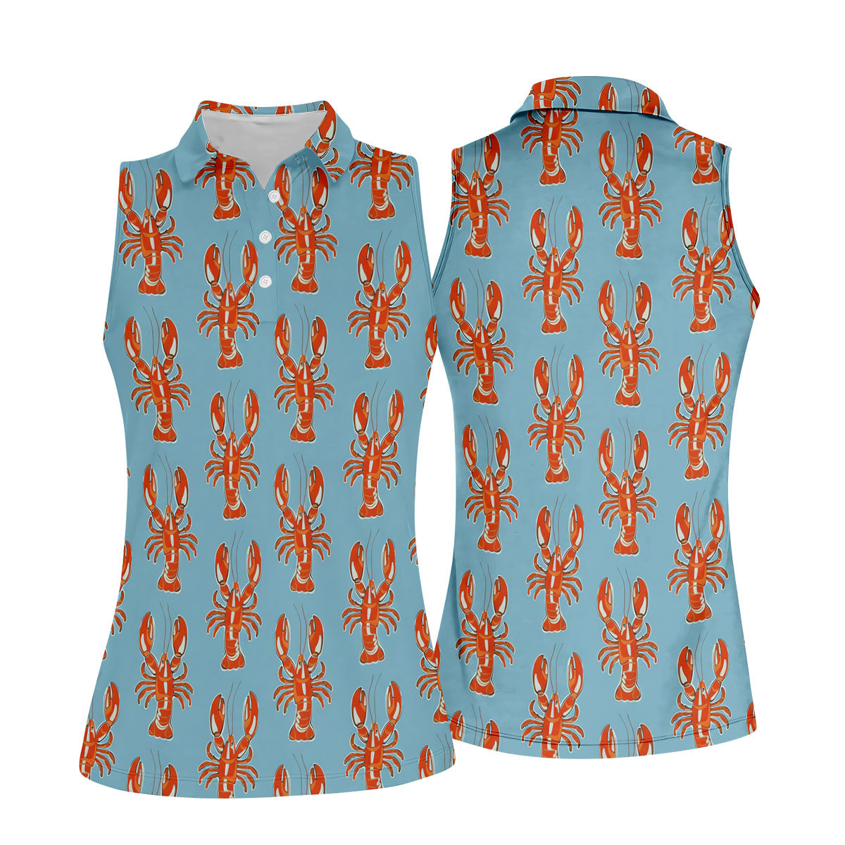 Orange Lobsters Light Blue Mardi Gras Golf Shirt, Women's Golf Shirts, Women's Golf Tops, Ladies Golf Shirts