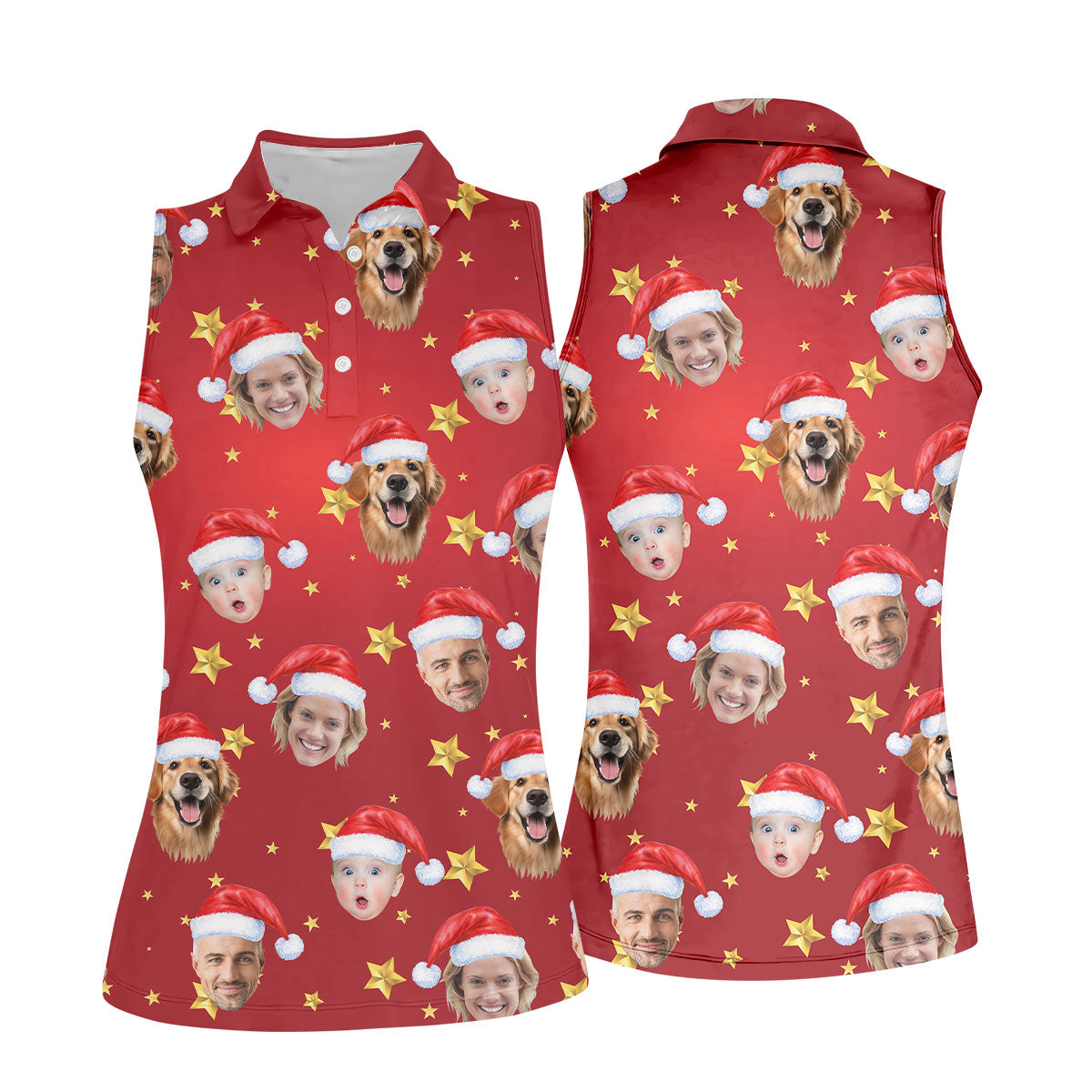 Custom Face Xmas Star Red Golf Shirt, Christmas Golf Shirt, Ladies Golf Tops, Golf Gifts For Women