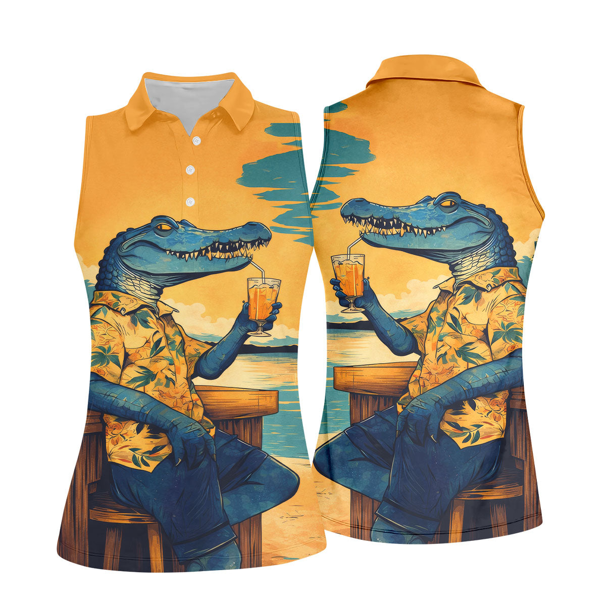 Funny Crocodile Tropical Theme Hawaiian Golf Shirt, Golf Shirt For Women, Golfing Apparel