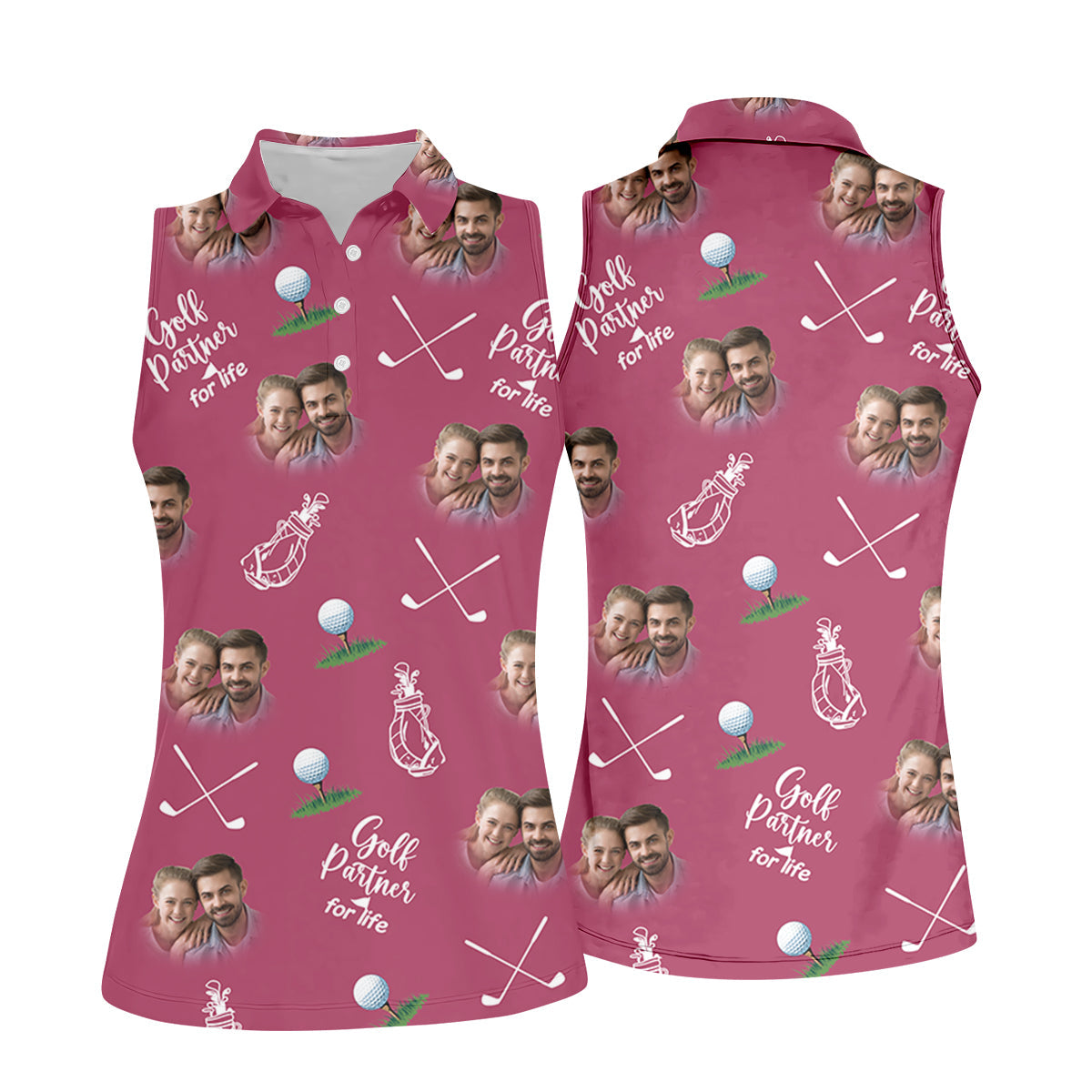 Golf Partner For Life Custom Photo Pink Purple Women Golf Top, Valentines Golf Gift, Ladies Golf Polos