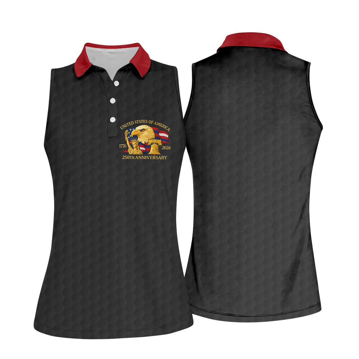 United States 250th Anniversary Patriotic Eagle Black Custom Golf Shirts, 4th Of July Golf Shirt For Women
