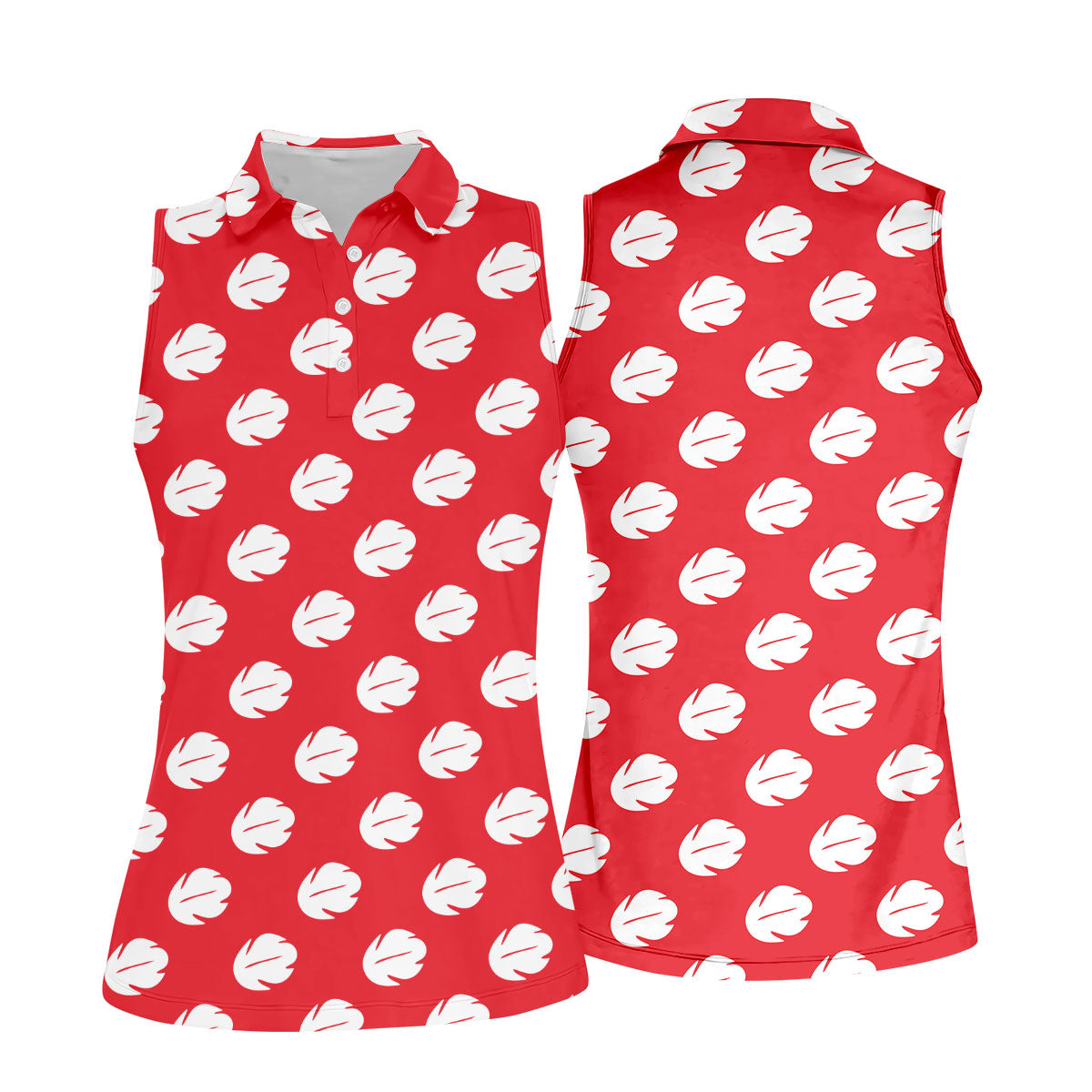 Red Tropical Leaf Hawaiian Golf Shirt, Women’s Golf Polo, Golf Shirts For Women